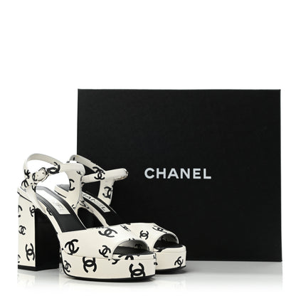Chanel Printed Lambskin CC Platform Sandals 36 White Black 9 of 9