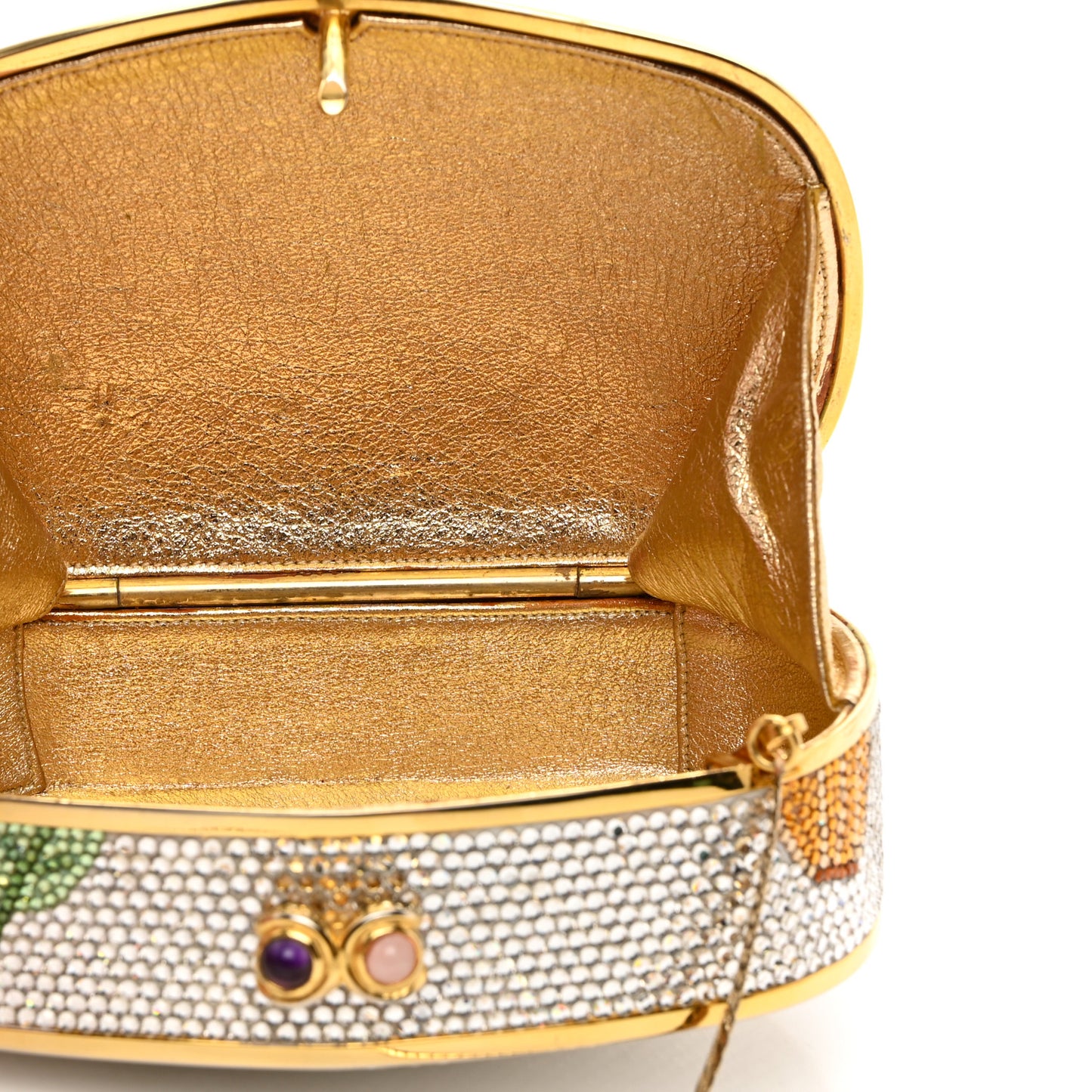 JUDITH LEIBER Crystal Flower Minaudiere Clutch Gold