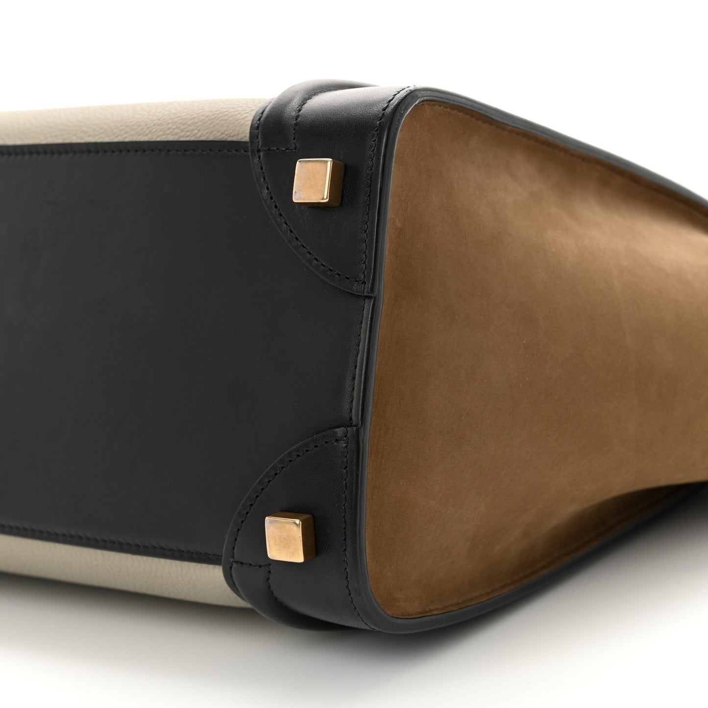 Drummed Calfskin Suede Tri-color Micro Luggage Almond