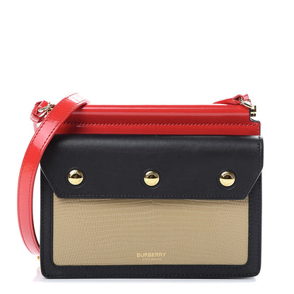 Burberry Calfskin Lizard Embossed Mini Title Bag with Pocket Black Honey 1 of 14
