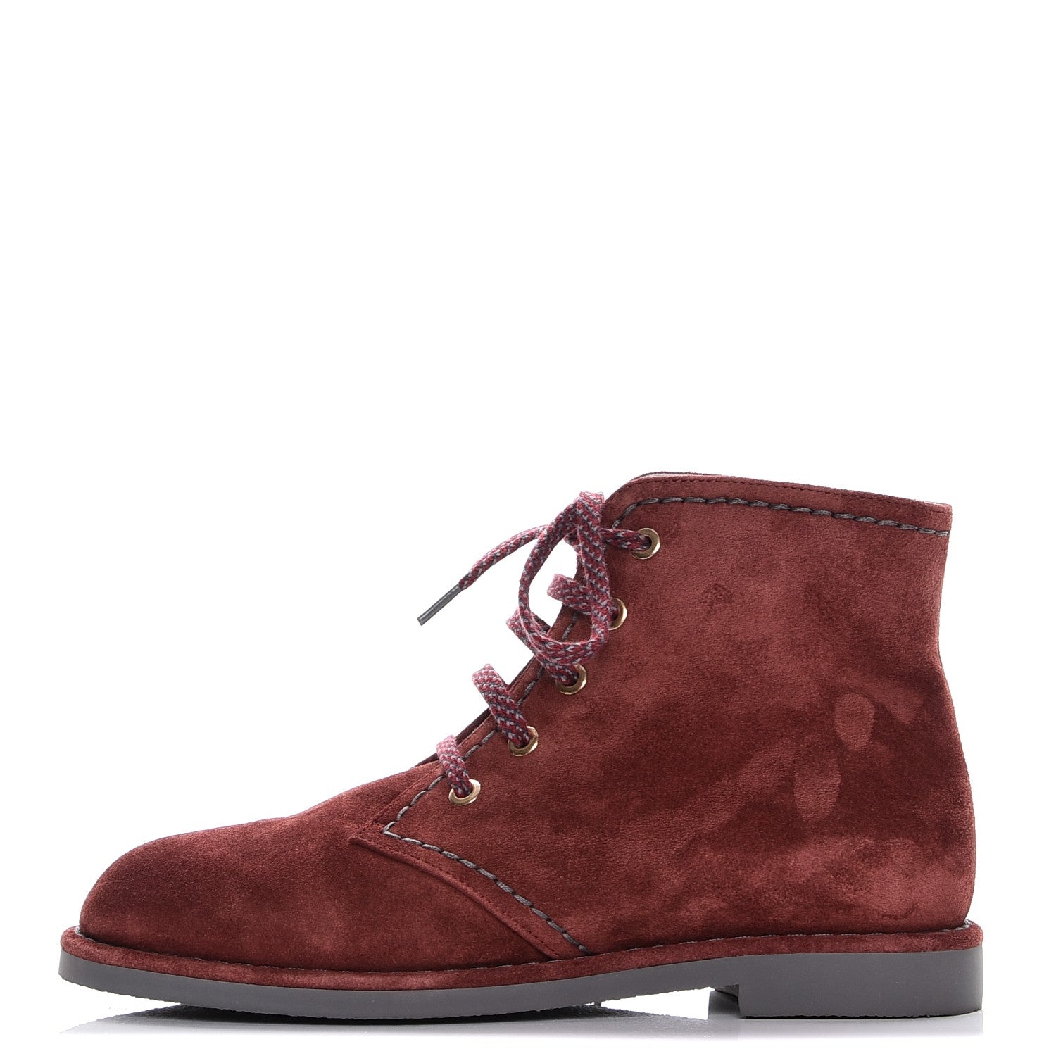 Chanel Suede Calfskin Lace Up Short Boots 37 Burgundy 1 of 10