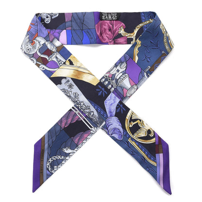Hermes Silk Cavalleria D'Etriers Twilly Violet Bleu Rose 1 of 4