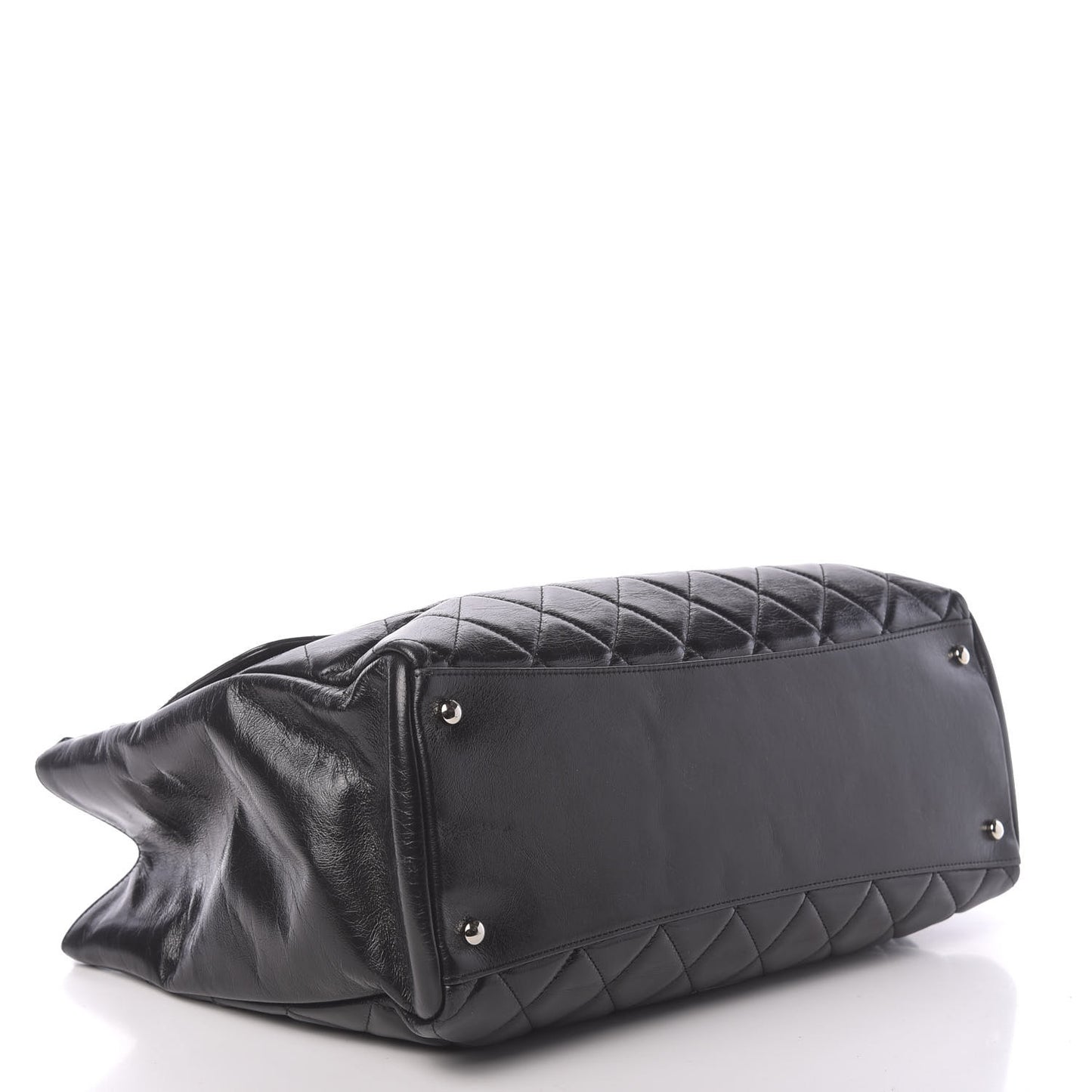 Glazed Calfskin Quilted Large CC Delivery Tote Black