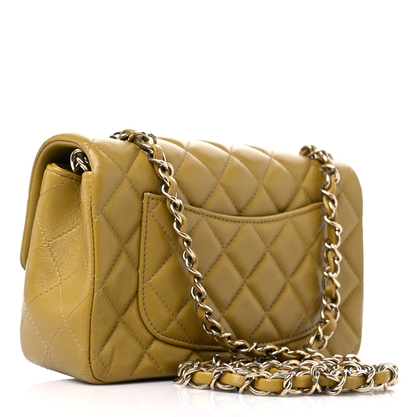 Lambskin Quilted Mini Rectangular Flap Green