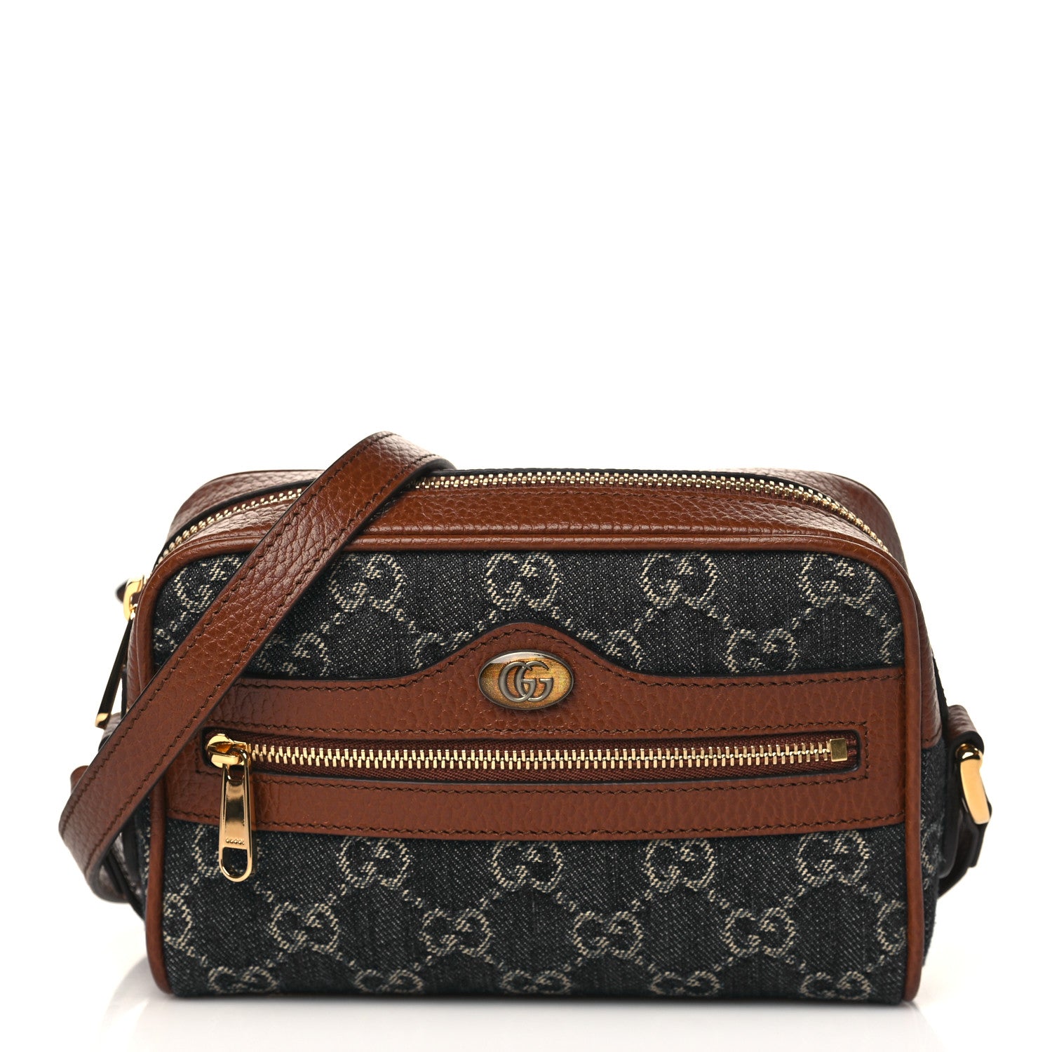 Gucci New Denim GG Monogram Dollar Calfskin Mini Ophidia Shoulder Bag Blue Tea Cuir Epilog 1 of 9
