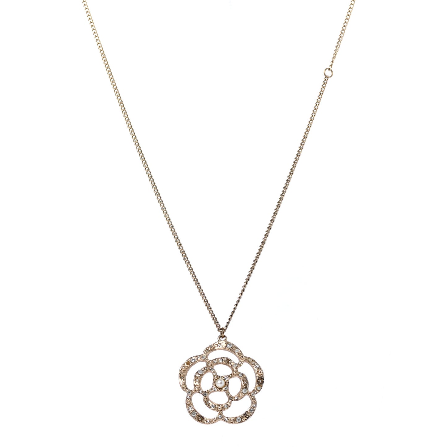 Crystal Pearl Camellia Necklace Gold
