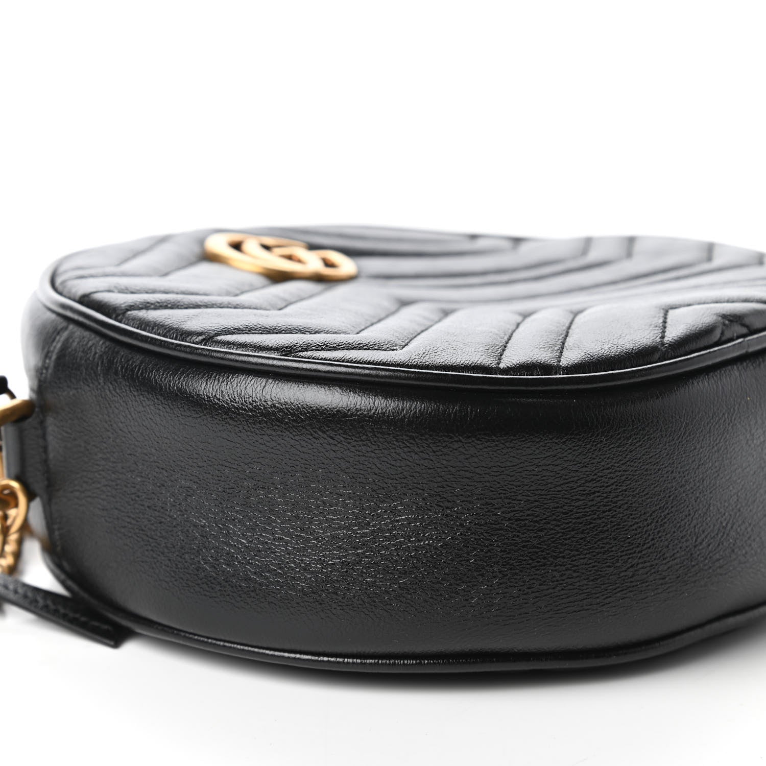 Gucci Azalea Calfskin Matelasse Heart Mini GG Marmont Round Shoulder Bag Black 6 of 10