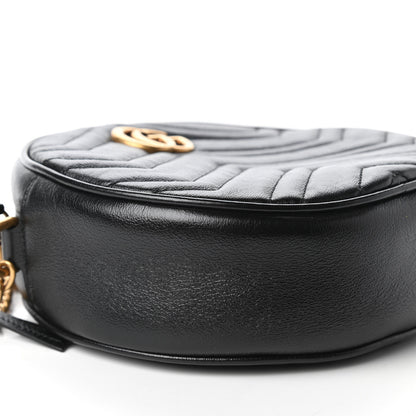 Gucci Azalea Calfskin Matelasse Heart Mini GG Marmont Round Shoulder Bag Black 6 of 10