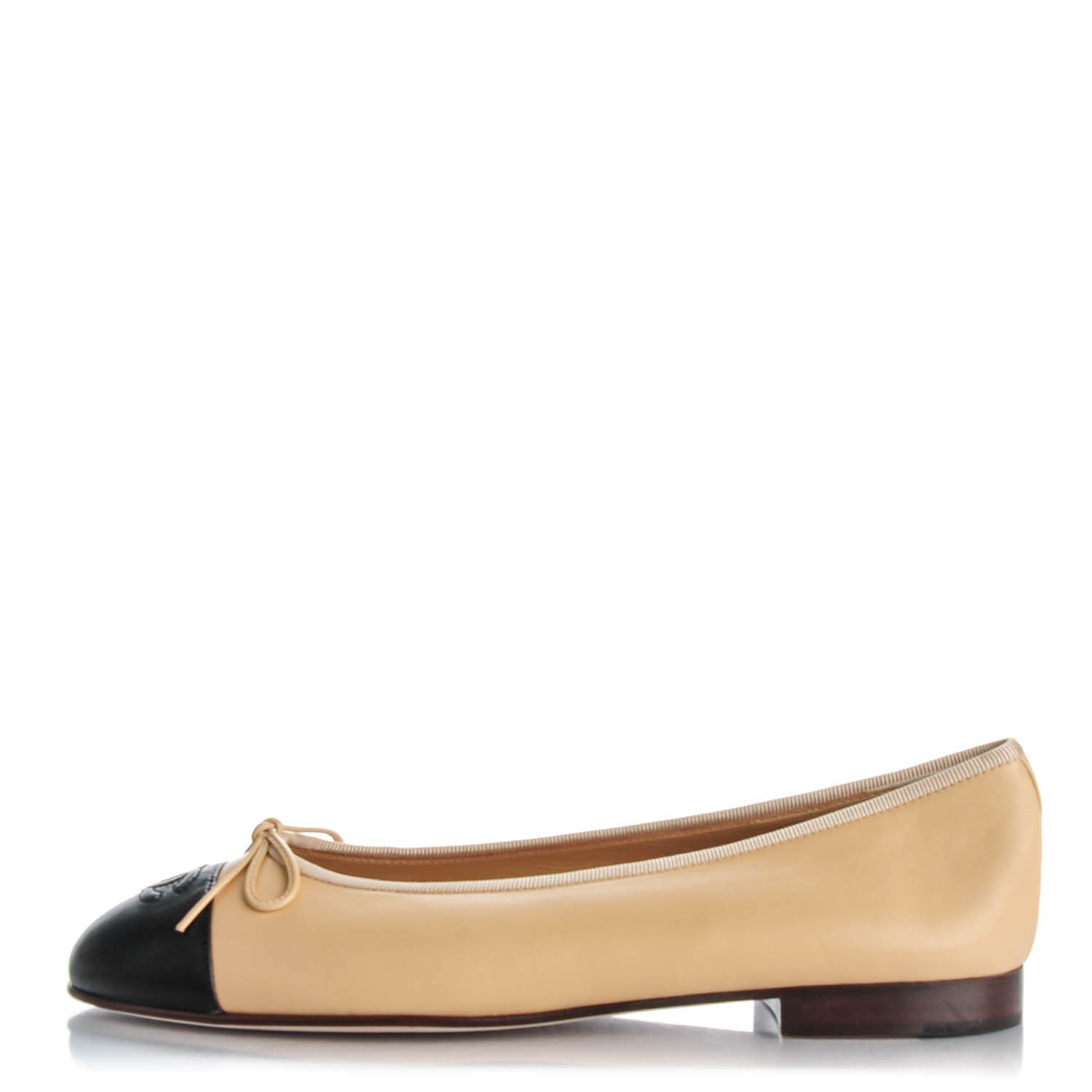 Chanel Lambskin Cap Toe CC Ballerina Flats 42 Beige Black 1 of 9
