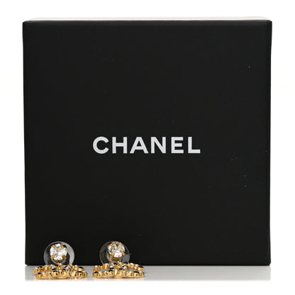 Chanel Resin Crystal Pearl CC Drop Earrings Gold Black 5 of 5