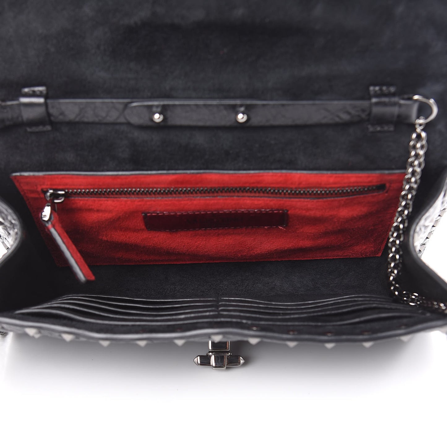 Craquele Nappa Rockstud Spike Wallet on Chain Black