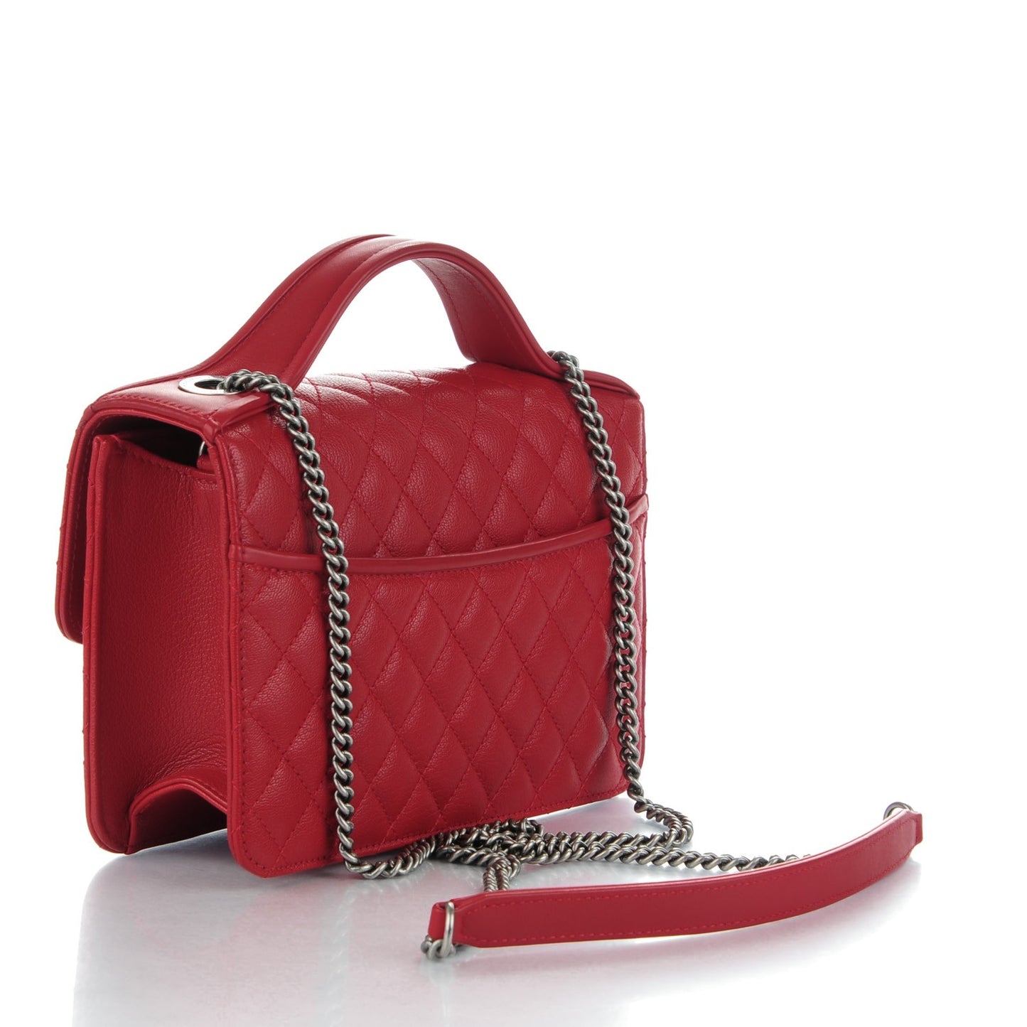 Goatskin Quilted Small CC University Top Handle Flap Red