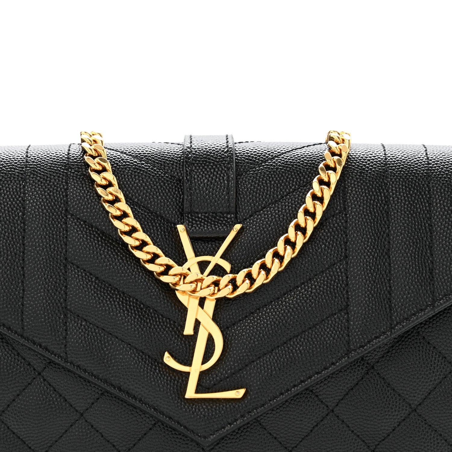 Saint Laurent Grain De Poudre Mixed Matelasse Triquilt Monogram Chain Wallet Black 8 of 13