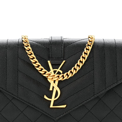 Saint Laurent Grain De Poudre Mixed Matelasse Triquilt Monogram Chain Wallet Black 8 of 13