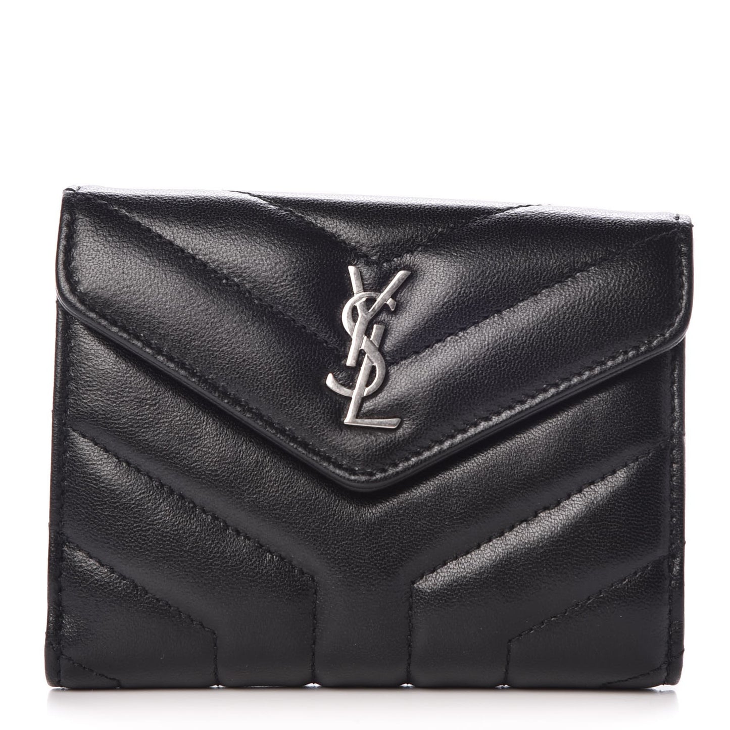 Lambskin Y Quilted Monogram Compact Loulou Wallet Black