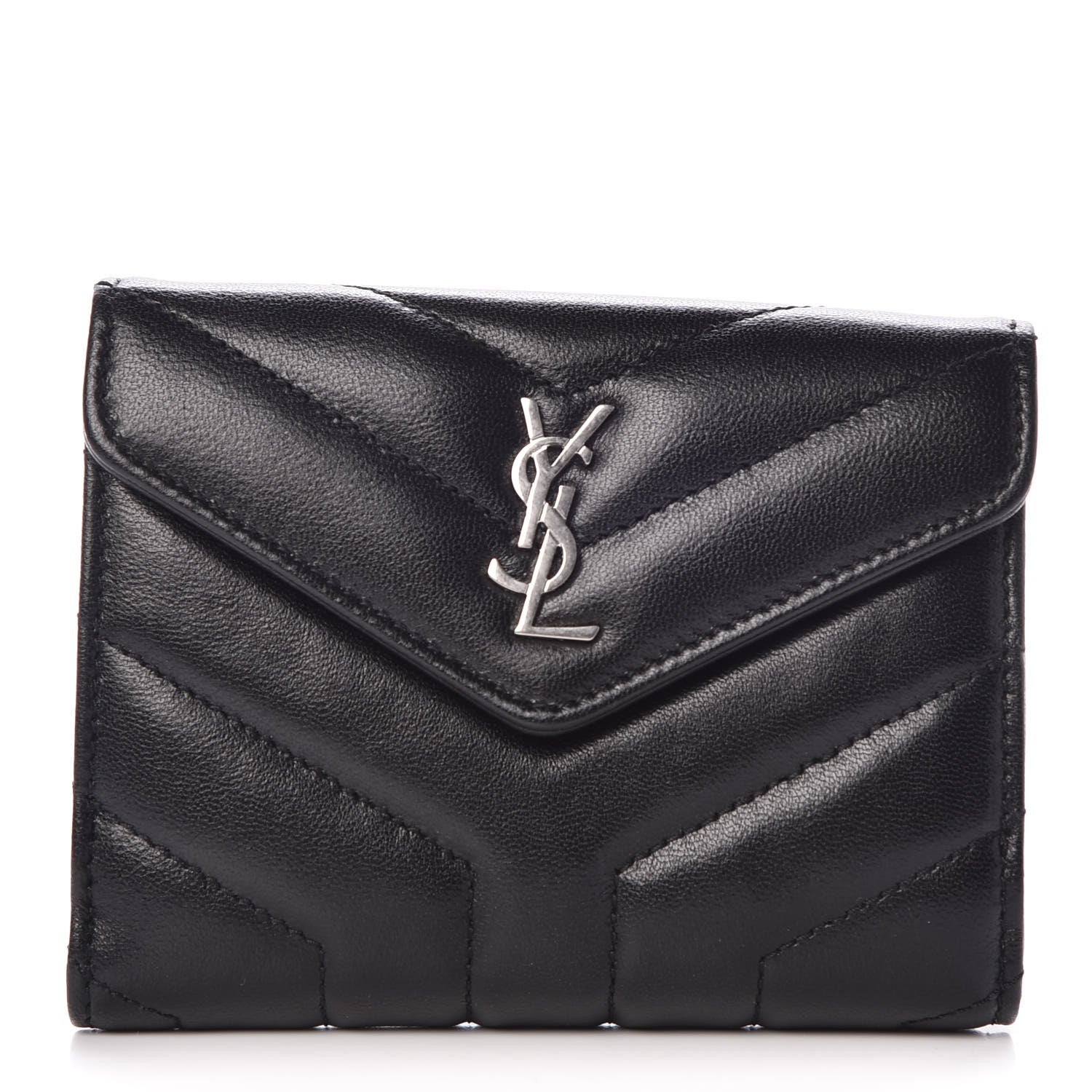 Saint Laurent Lambskin Y Quilted Monogram Compact Loulou Wallet Black 1 of 8
