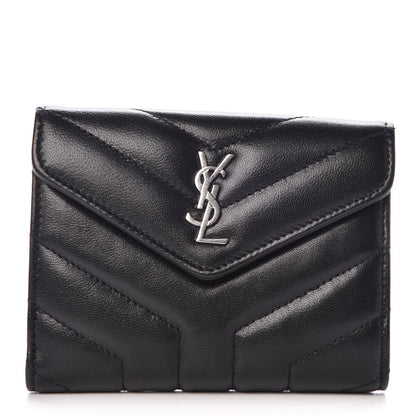 Saint Laurent Lambskin Y Quilted Monogram Compact Loulou Wallet Black 1 of 8