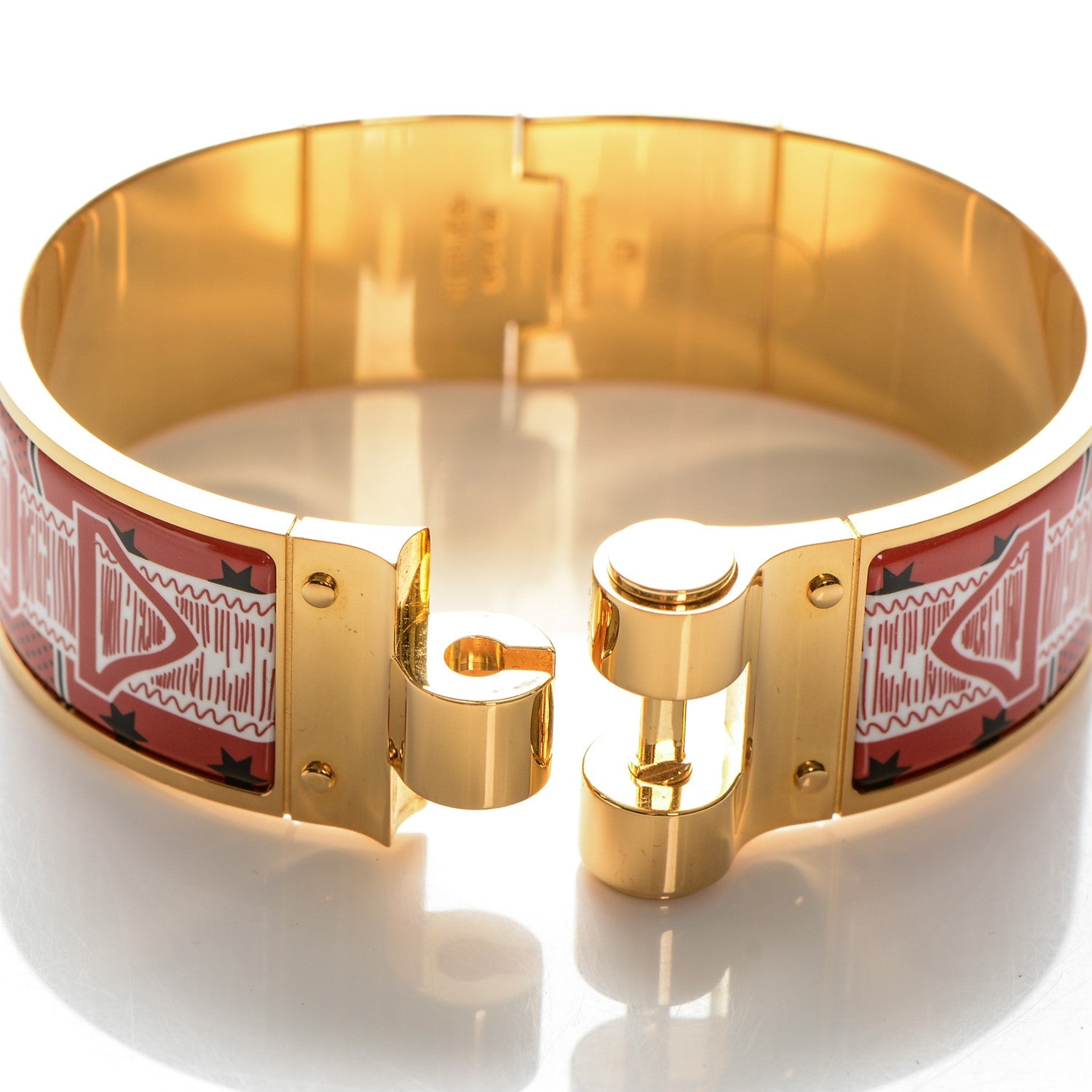 Hermes Enamel Printed Wide Eperon d'Or Bandana Hinged Bracelet M 5 of 5