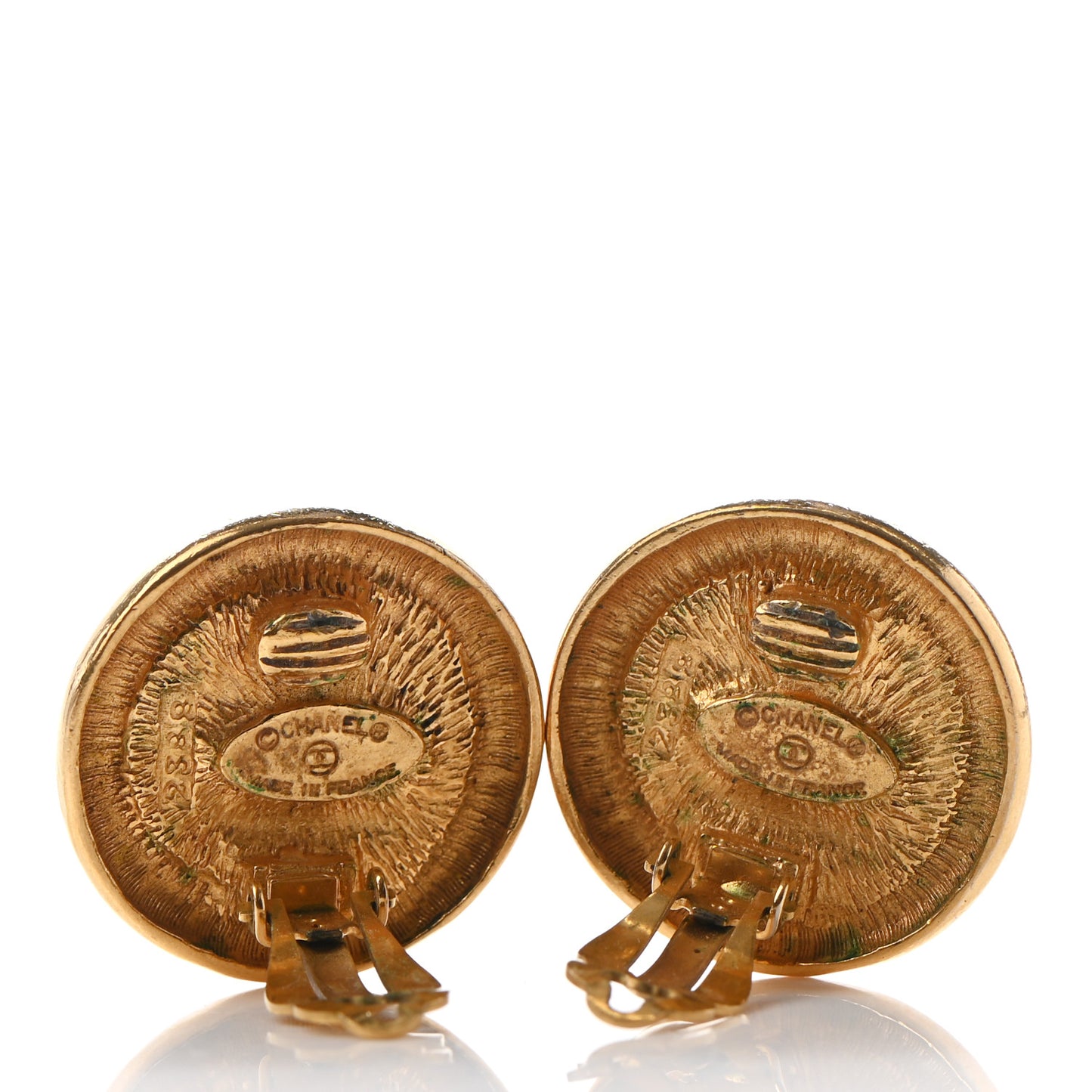 Round CC Clip On Earrings Gold