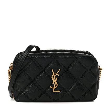 Saint Laurent Grained Lambskin Quilted Mini Becky Double Zip Bag Black 1 of 7