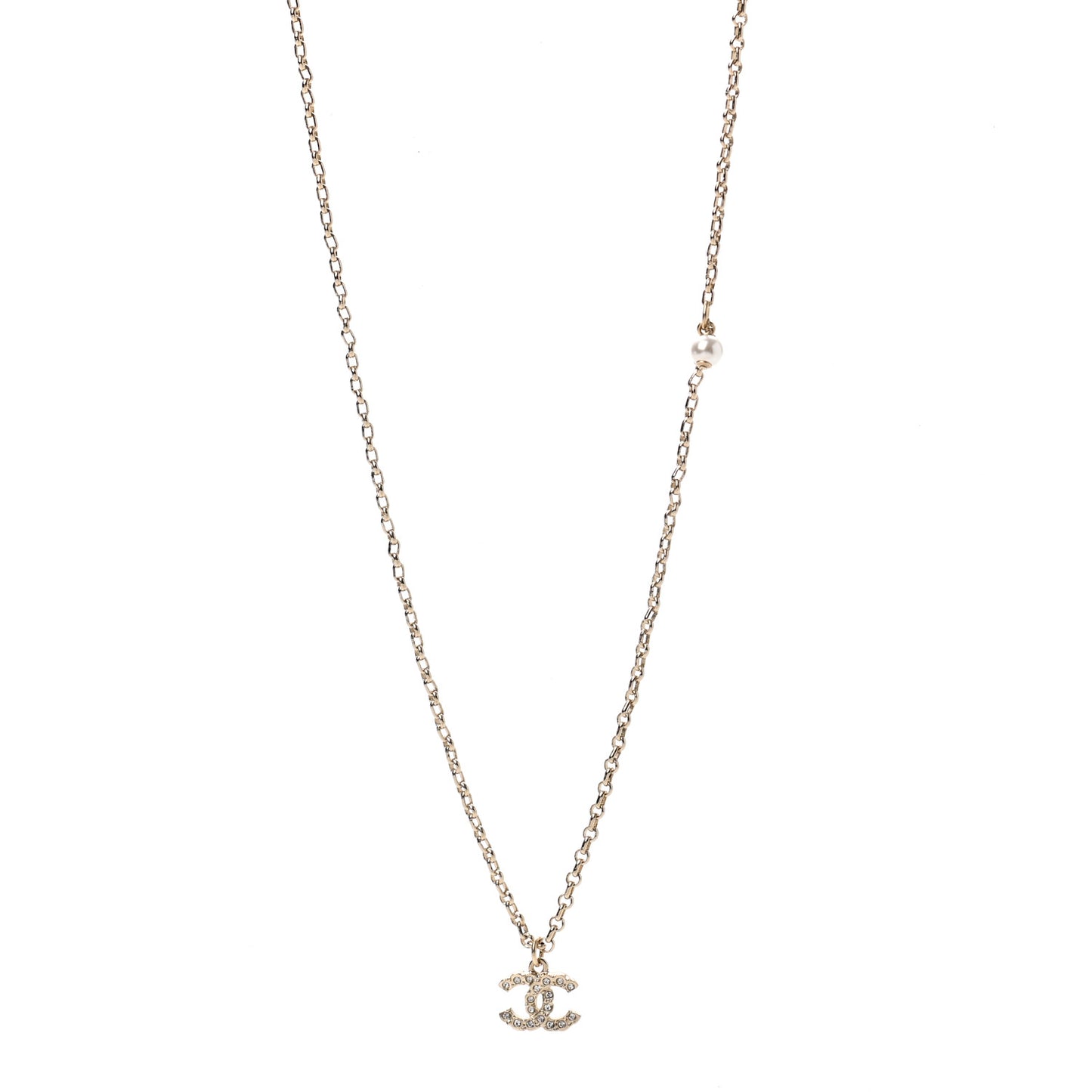 Pearl Crystal CC Pendant Necklace Silver