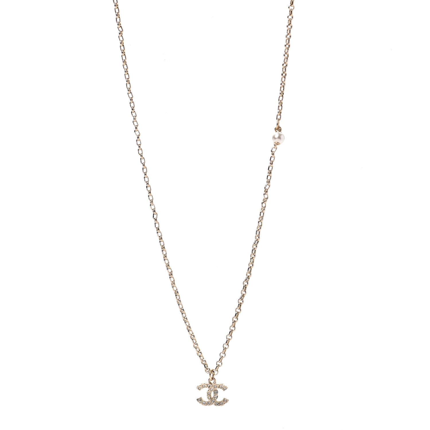 Chanel Pearl Crystal CC Pendant Necklace Silver 1 of 7