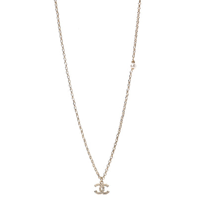 Chanel Pearl Crystal CC Pendant Necklace Silver 1 of 7
