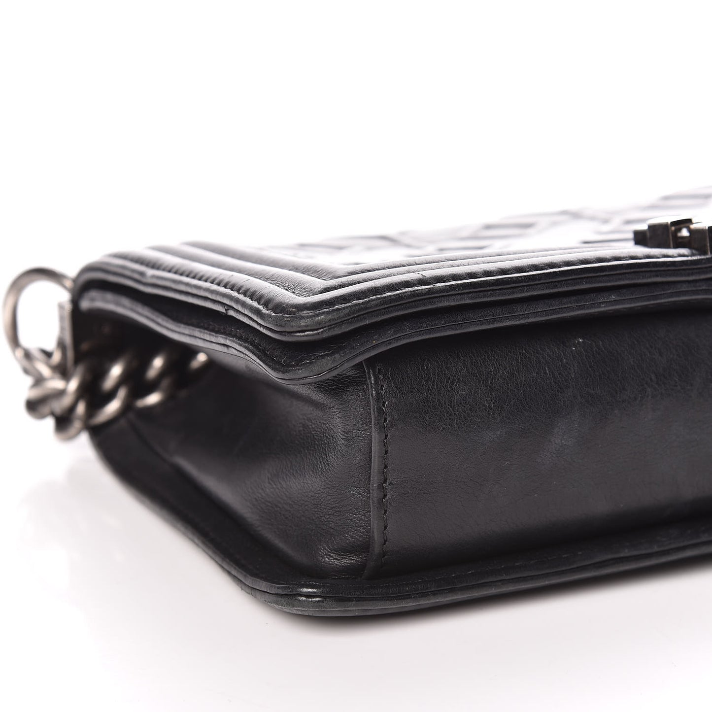 Calfskin Crystal Embossed Medium Boy Flap Black