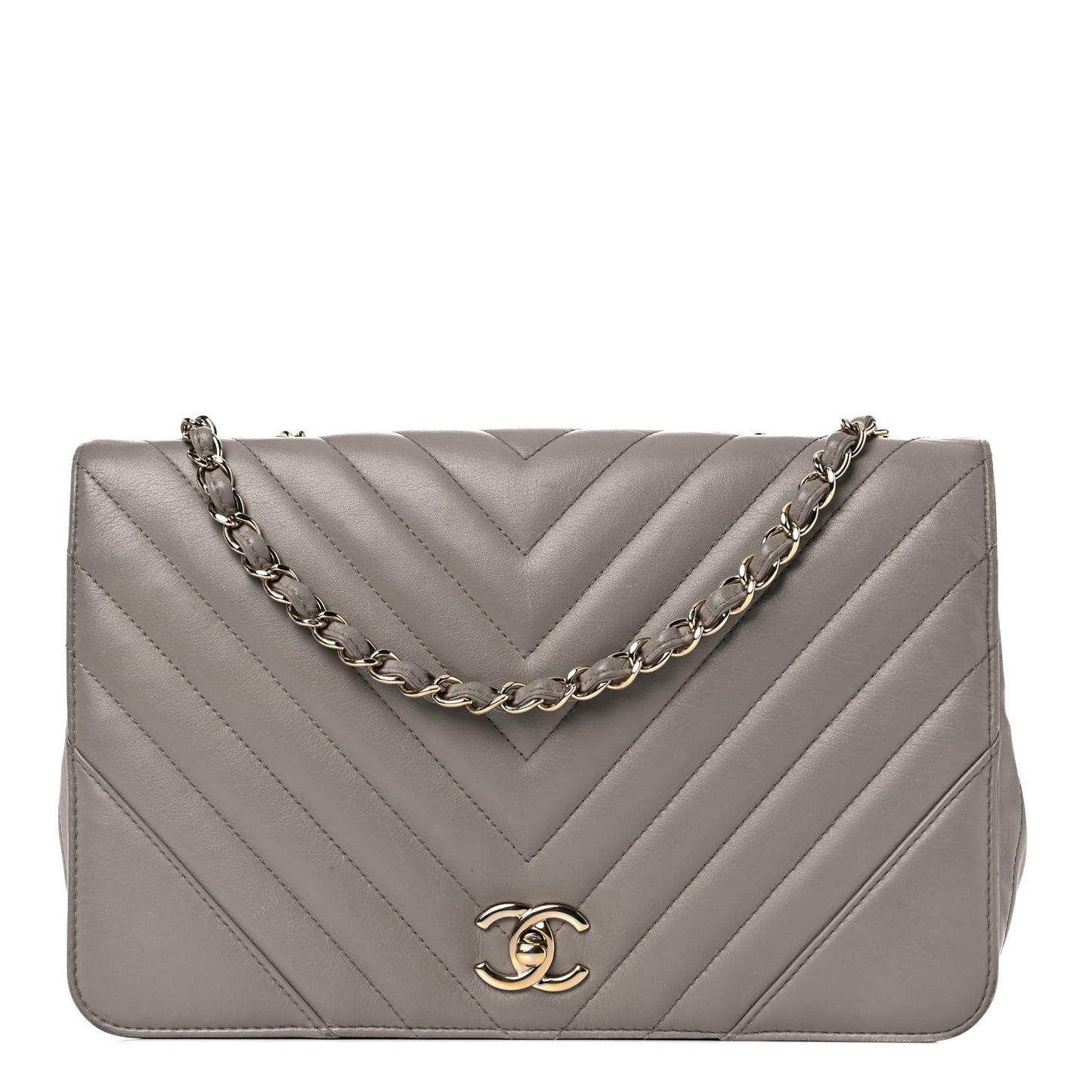 Calfskin Chevron Quilted Large Statement Flap Grey