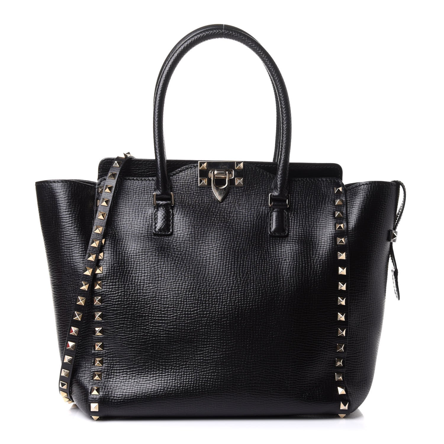 Valentino Garavani Textured Calfskin Rockstud Double Handle Tote Black 1 of 17
