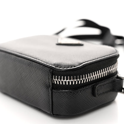 Prada Saffiano Travel Metal Triangle Logo Mini Pouch Shoulder Bag Black 9 of 9