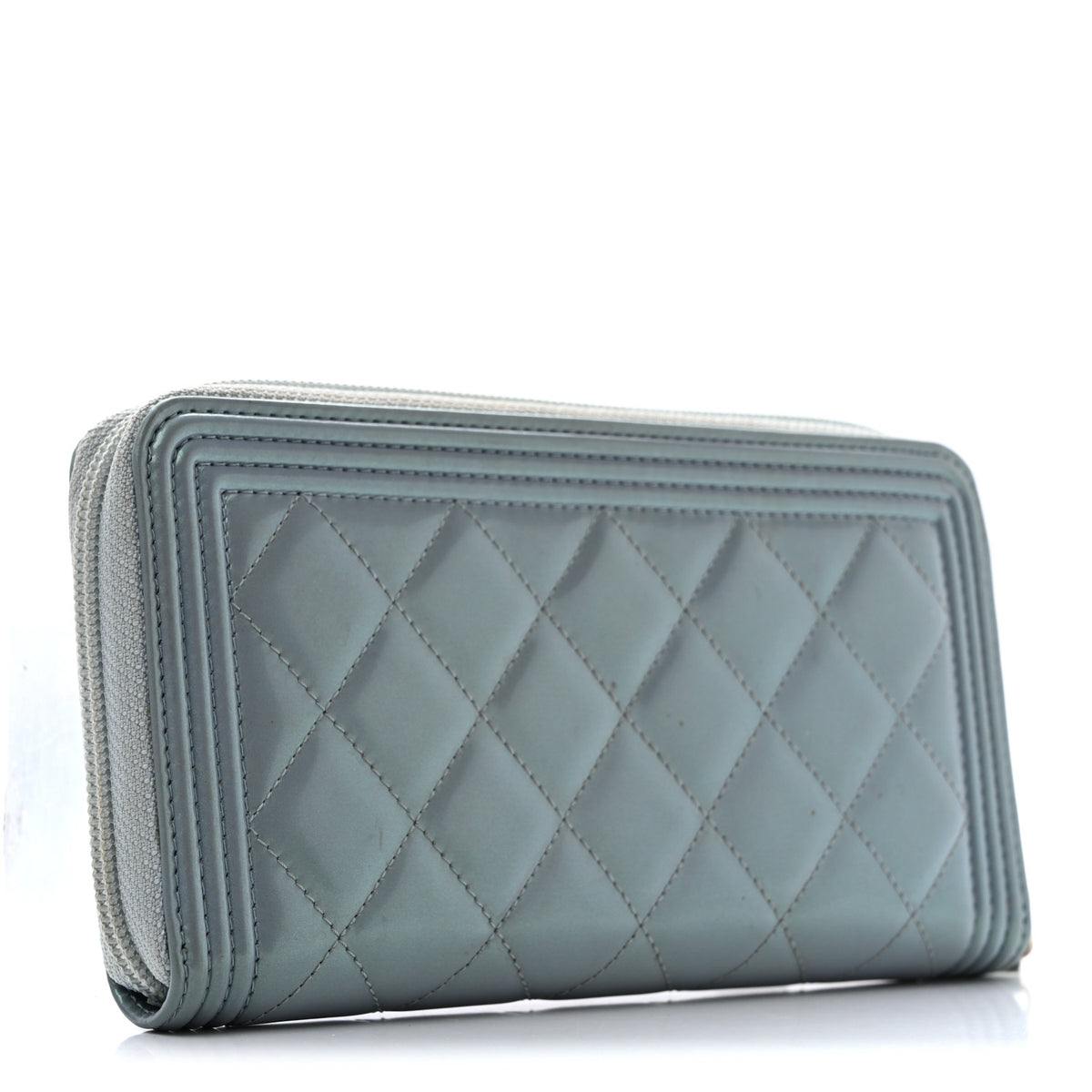Metallic Patent Quilted Boy Zip Around Wallet Light Blue