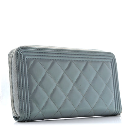 Chanel Metallic Patent Quilted Boy Zip Around Wallet Light Blue 3 of 13