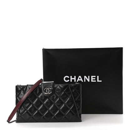 Chanel Glazed Calfskin Quilted Coco Pleats Chain Clutch Black 12 of 12