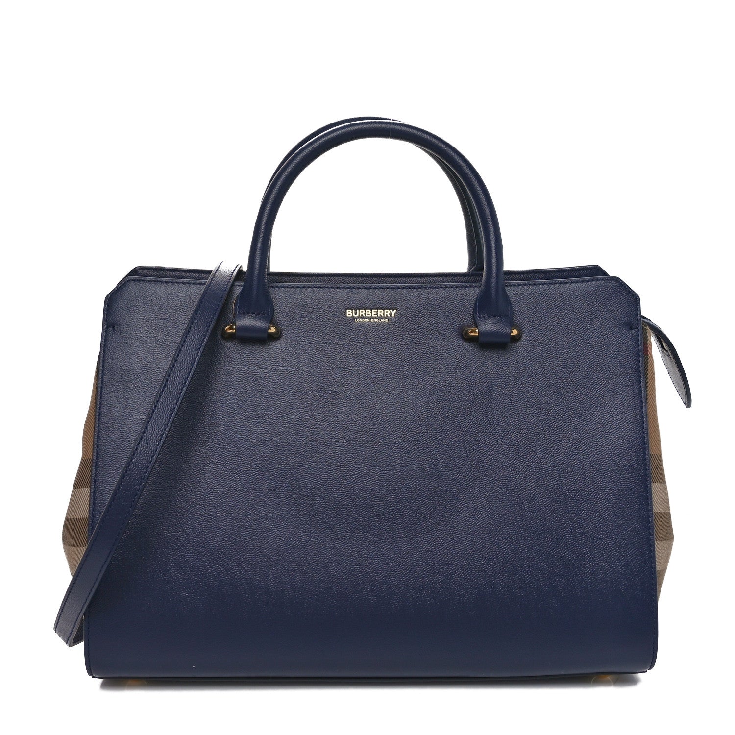 Burberry Calfskin Mega Check Small Banwell Tote Dark Canvas Blue 1 of 9