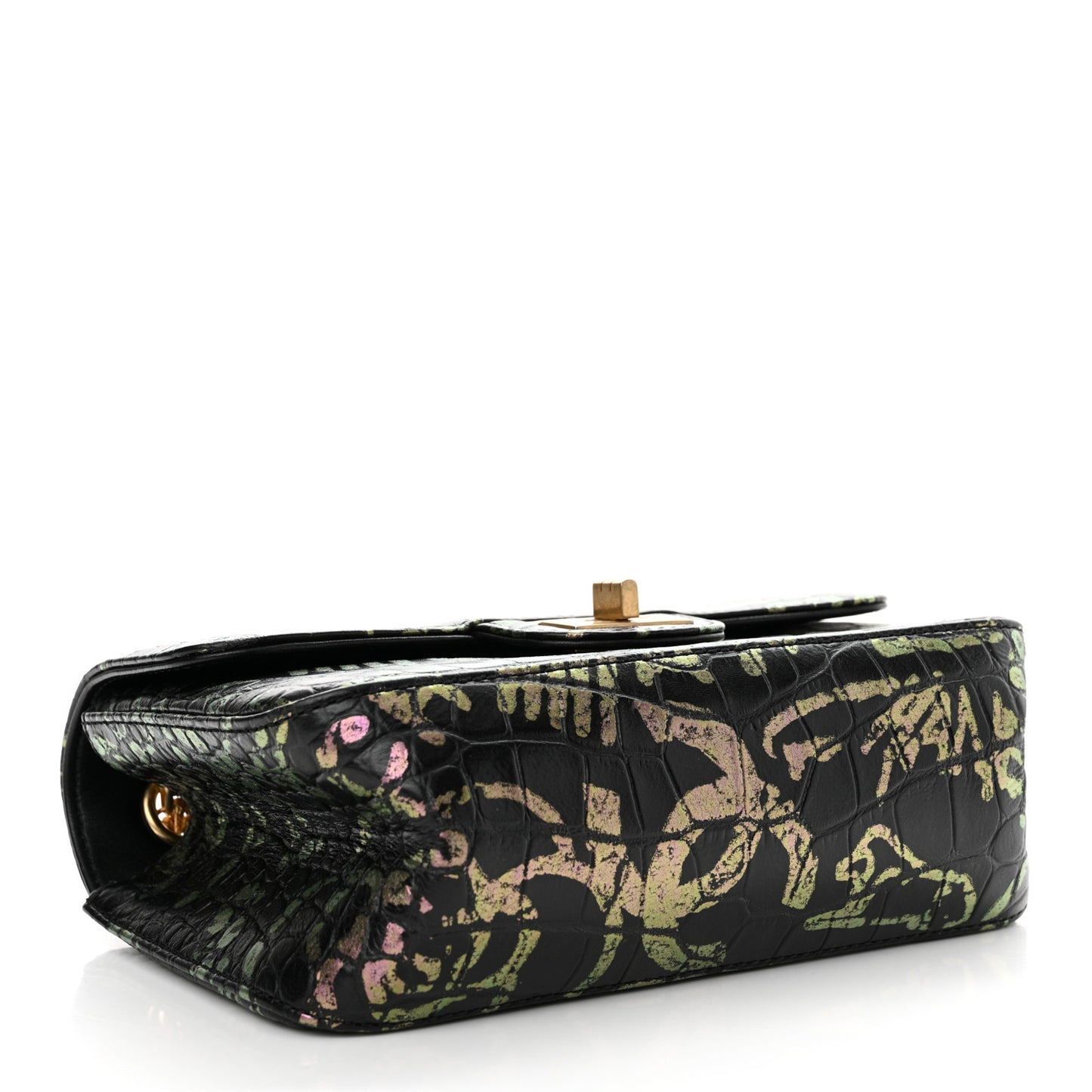 Calfskin Crocodile Embossed Graffiti 2.55 Mini Cocodile Reissue Flap Black Pink