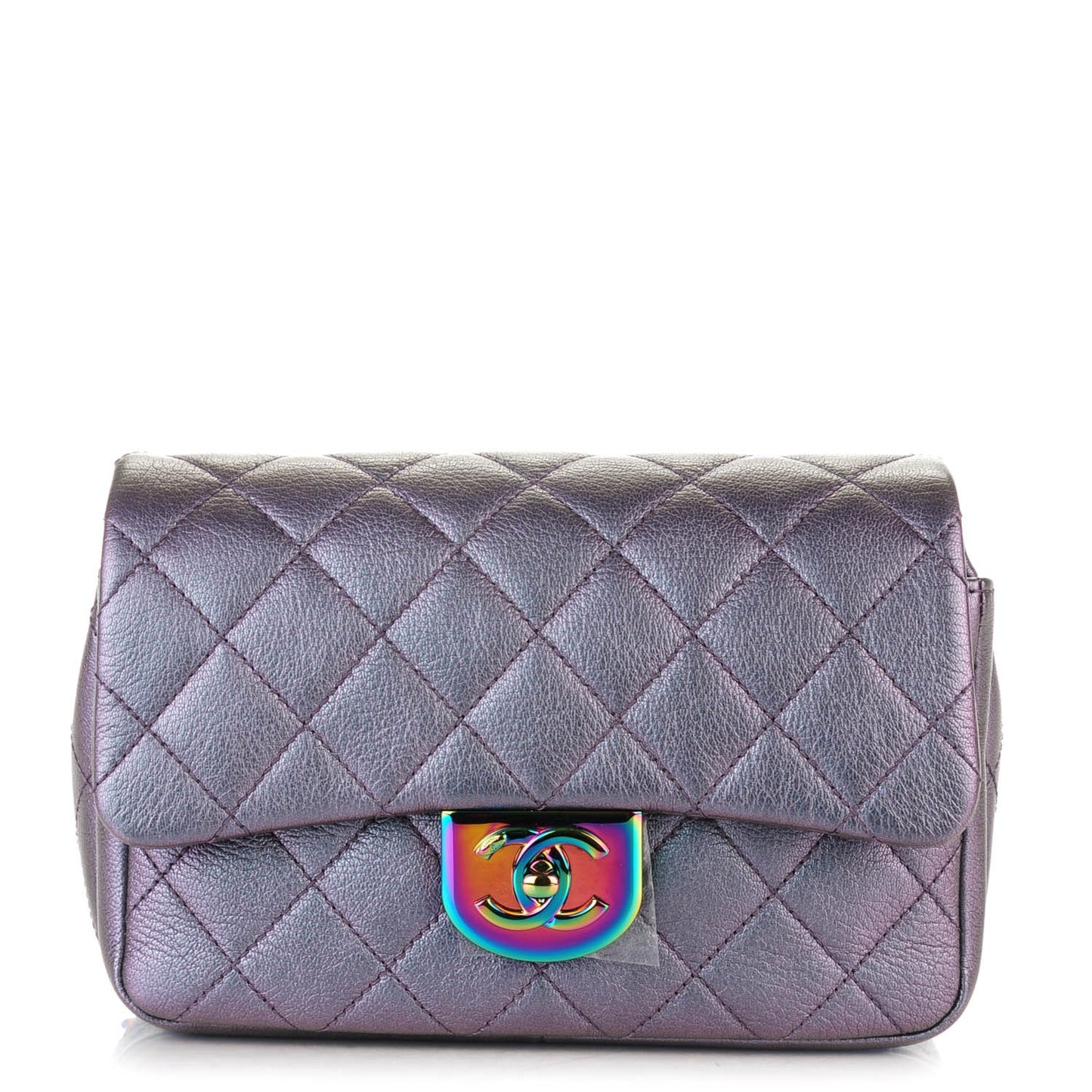 Iridescent Goatskin Quilted Small Double Carry Waist Chain Flap Purple