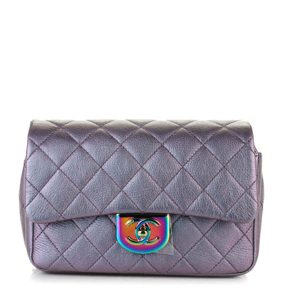 Chanel Iridescent Goatskin Quilted Small Double Carry Waist Chain Flap Purple 1 of 7