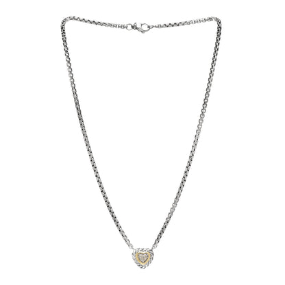 David Yurman Sterling Silver 18K Yellow Gold Diamond Pave Cable Heart Pendant Necklace 3 of 4