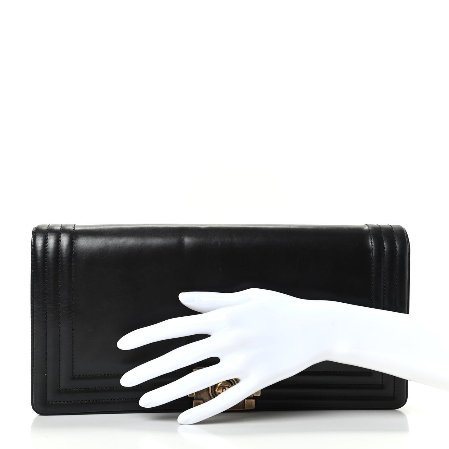 Glazed Calfskin Jumbo Boy Clutch Black