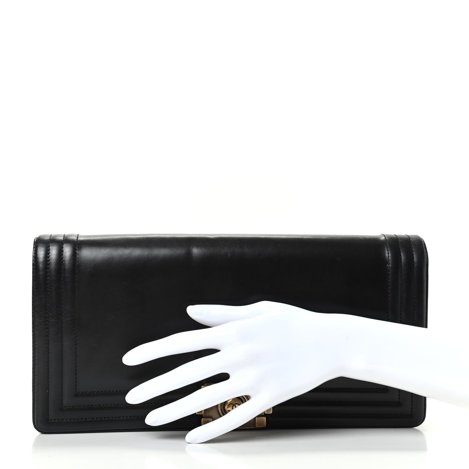 Chanel Glazed Calfskin Jumbo Boy Clutch Black 2 of 7