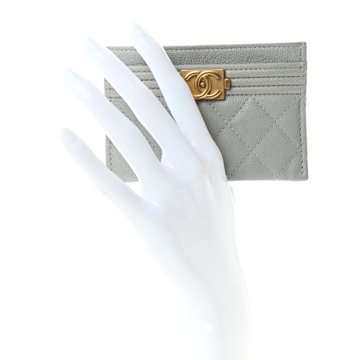 Caviar Quilted Boy Card Holder Grey
