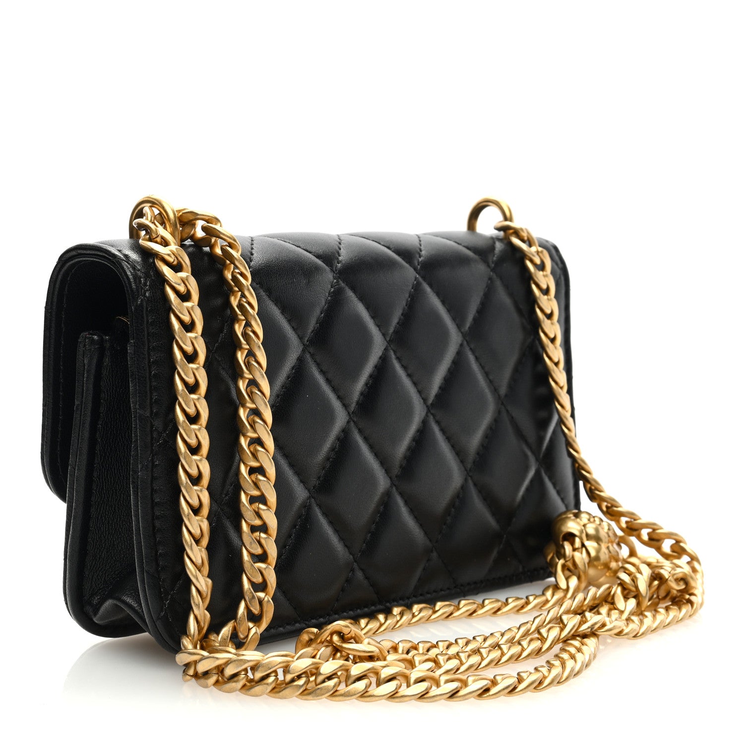 Chanel Lambskin Quilted Sweet Camellia Flap Phone Holder With Chain Black 3 of 10