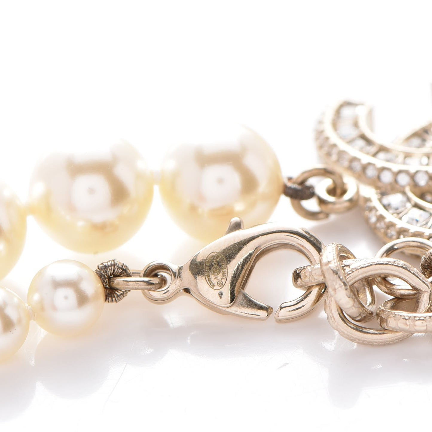 Pearl Baguette Crystal CC Necklace Gold