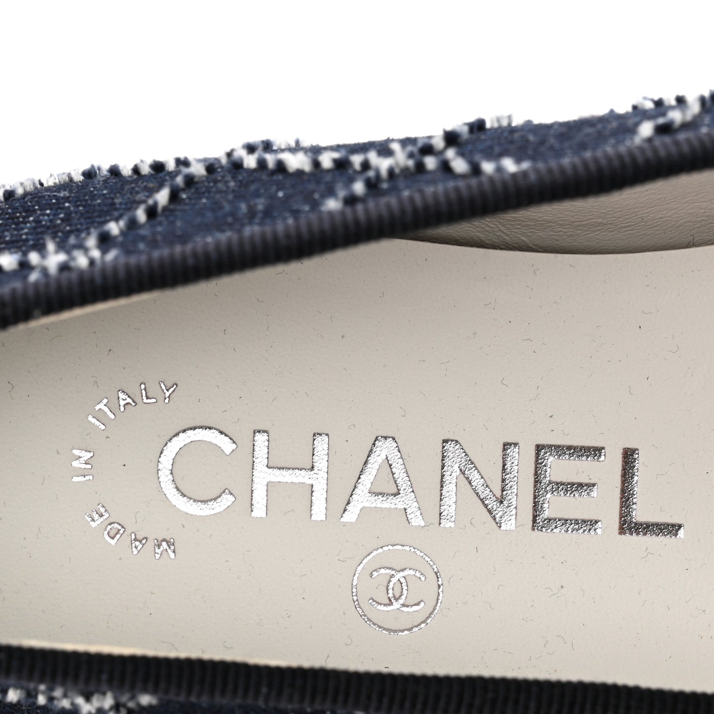 Denim Quilted Grosgrain Cap Toe Ballerina Flats 37 Dark Blue Black