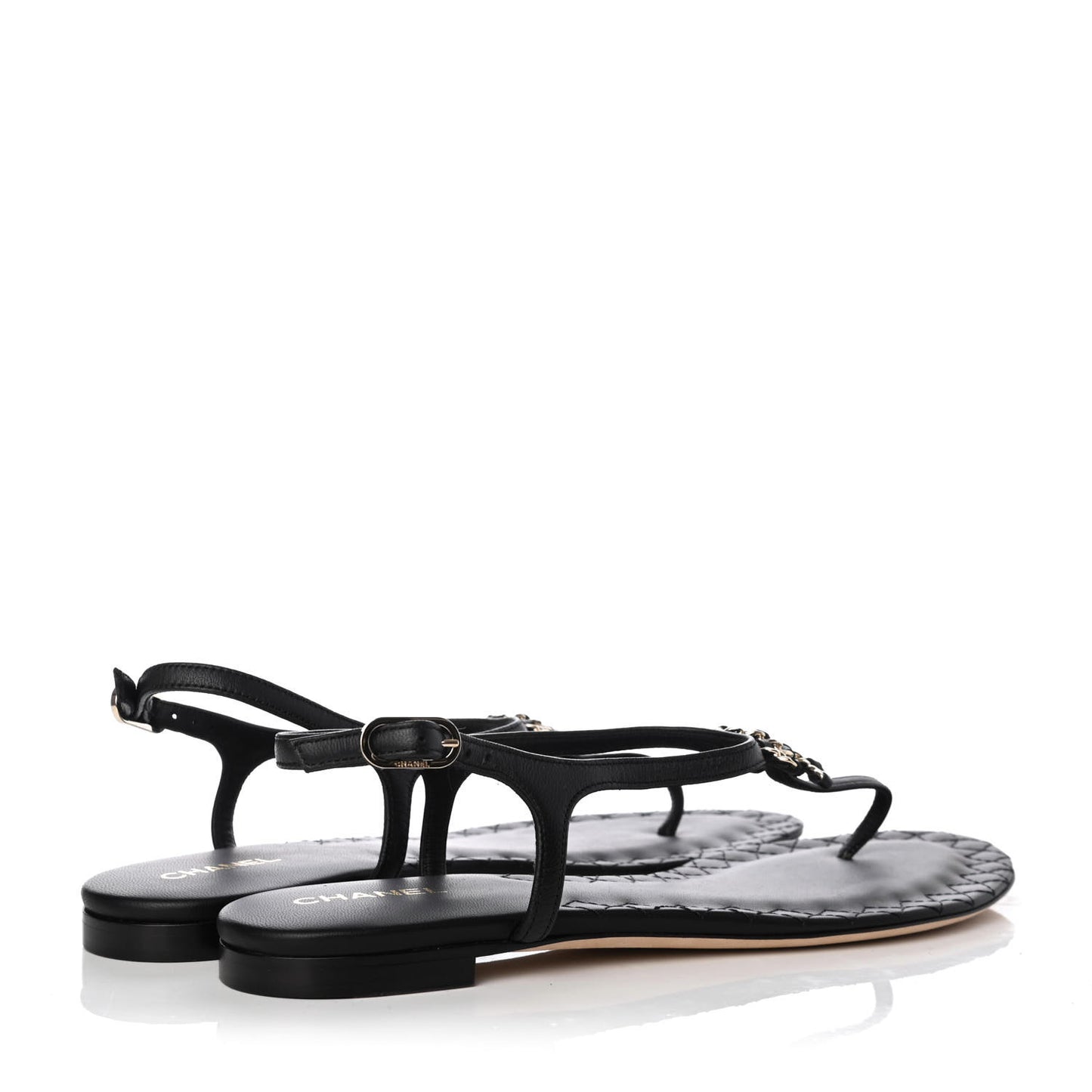 Lambskin Chain CC Logo Thong Sandals 40 Black