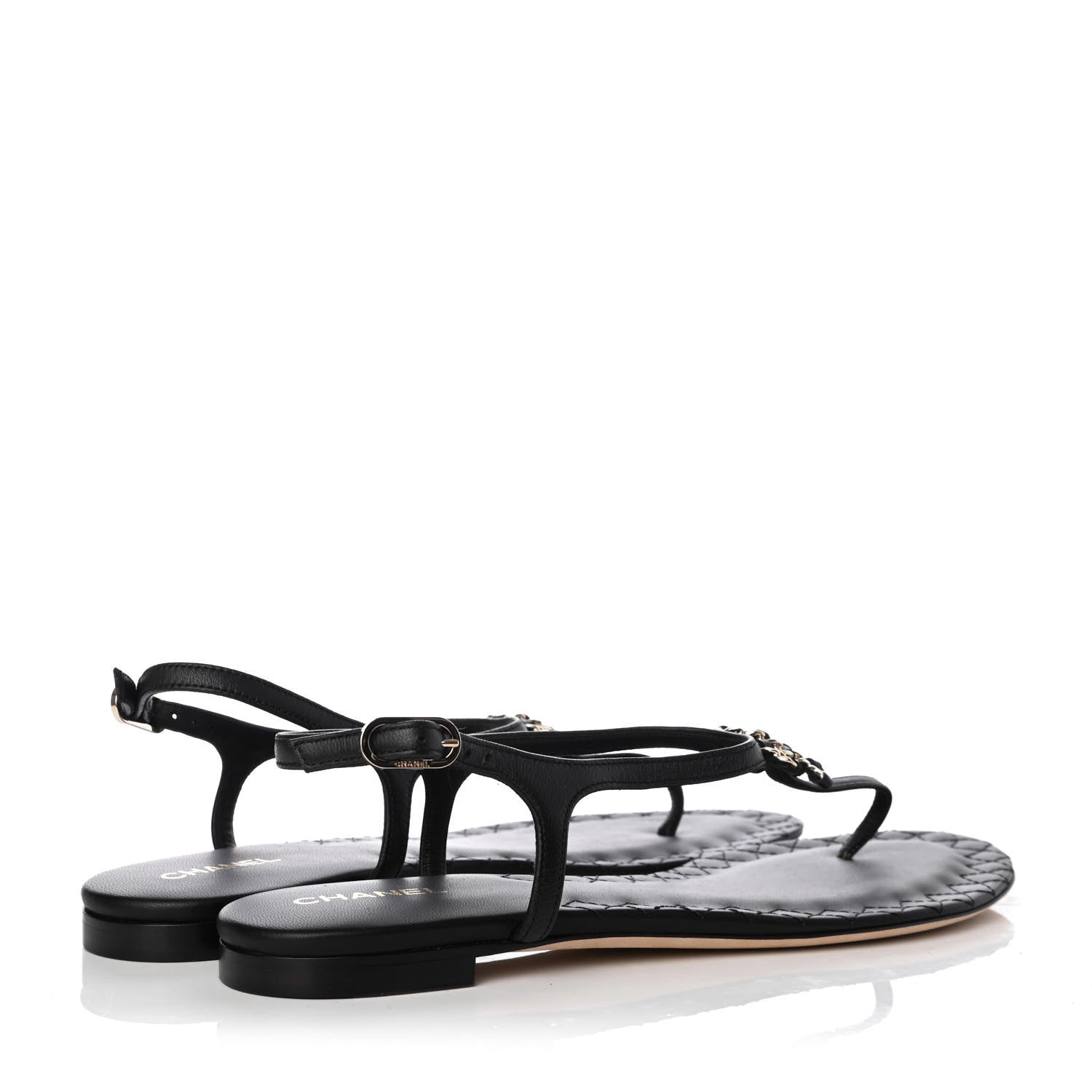 Chanel Lambskin Chain CC Logo Thong Sandals 40 Black 4 of 8