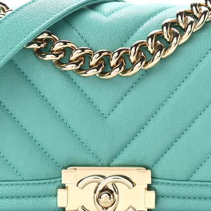 Chanel Caviar Chevron Quilted Small Boy Flap Green 8 of 10