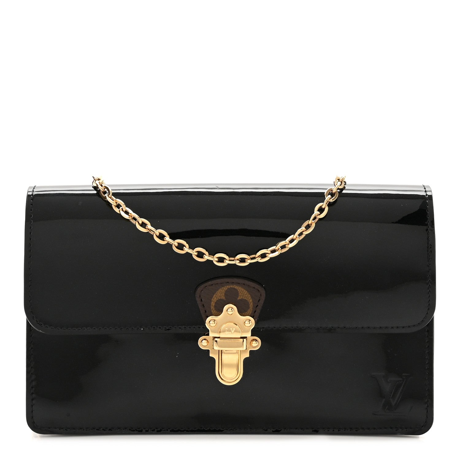 Louis Vuitton Patent Calfskin Monogram Cherrywood Chain Wallet Black 1 of 9