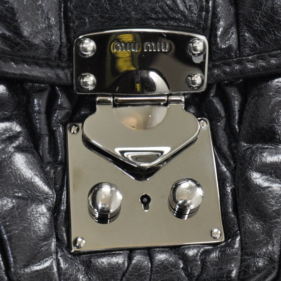 Leather Matelasse Coffer Tote Black